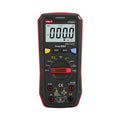 UNI-T UT60EU True RMS Digital Multimeter – 9999 Count, AC/DC 1000V, 10A, Capacitance, Frequency, Temperature, NCV, 3-Color LED Alert, CAT III 600V - a black and red handheld device with a central dial, buttons, input ports, and a screen displaying 000.0 DC mV.