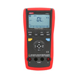 UNI-T UT612 Digital LCR Meter – 20000 Count, 100Hz–100kHz, L/C/R/DCR/Q/D/θ/ESR, Series/Parallel, Auto Range, USB, SMD Test Clamp, Handheld Bridge - in a red and black handheld casing, featuring a central LCD screen displaying "OL" and multiple control buttons and ports.
