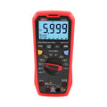 UNI-T UT61D+ True RMS Digital Multimeter – 6000 Count, AC/DC 1000V, 20A, Capacitance, Frequency, Temperature Probe, NCV, USB, CAT III 1000V / CAT IV 600V - a red handheld device showing a 5.999 reading on its display, with a central rotary knob, buttons, and input ports.