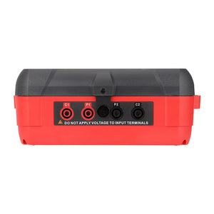 UNI-T UT620C+ Digital Micro Ohm Meter – 0.001MΩ–300kΩ, 1µΩ Resolution, ±0.1%FS, 4-Wire Kelvin, 500 Memory, IP54, Type-C, Rechargeable Low-Resistance Ohmmeter - the red and black front panel with four input terminals labeled C1, P1, P2, and C2.