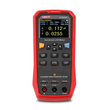 UNI-T UT622E Handheld LCR Meter – 100 kHz, 0.1% Accuracy, 5-Digit, DCR, L/C/R/Z/D/Q/θ, 2.8" TFT, USB - a red and black portable device with a TFT screen showing 0.112 pF and 0.0255 D, keypad buttons, and three bottom ports.