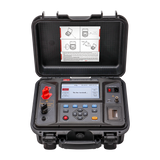 UNI-T UT625A 100A Low Resistance Ohmmeter – 0.1µΩ Resolution, 4-Wire Kelvin, Circuit-Breaker Contact Resistance, 7" LCD, Built-in Printer, USB, Micro-Ohmmeter - open black hard case, showing a central LCD screen reading "To be tested...", control buttons, ports, and a built-in printer.