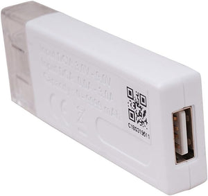 UNI-T UT658 USB Tester – 3–9V, 0–3A, 9999mAh, Voltage / Current / Capacity / Power Meter, USB Charger Doctor Detector - a white rectangular device featuring a USB-A port on one end and a QR code sticker with text on its side.