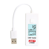 UNI-T UT658B USB Tester – 3–9V, 0–3.5A, Voltage/Current/Capacity Monitor, 0–9999mAh, 10-Set Storage, LCD, USB Power Meter - a white device with a USB connector cable and an LCD screen displaying 5.04V, 0.73A, and 93.9mAh.