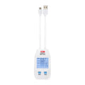UNI-T UT658DUAL USB Tester – Type-A & Type-C, 4–24V, up to 5A, QC3.0/QC4.0, Capacity / Energy / Resistance Meter - a white body with two cables, a digital display reading 4.67V and 0.80A, and two blue Mode and Read buttons.