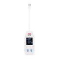 UNI-T UT658LOAD USB Tester with Electronic Load – Type-A, 4~24 V / 0.05~3 A, Selectable Load 0.5/1/2/3 A (60 W) - a white handheld device with a USB-A connector, a digital display showing 04.85V and 0.45A, and two blue control buttons.