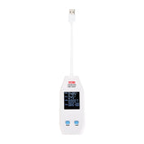 UNI-T UT658LOAD USB Tester with Electronic Load – Type-A, 4~24 V / 0.05~3 A, Selectable Load 0.5/1/2/3 A (60 W) - a white handheld device with a USB-A connector, a digital display showing 04.85V and 0.45A, and two blue control buttons.