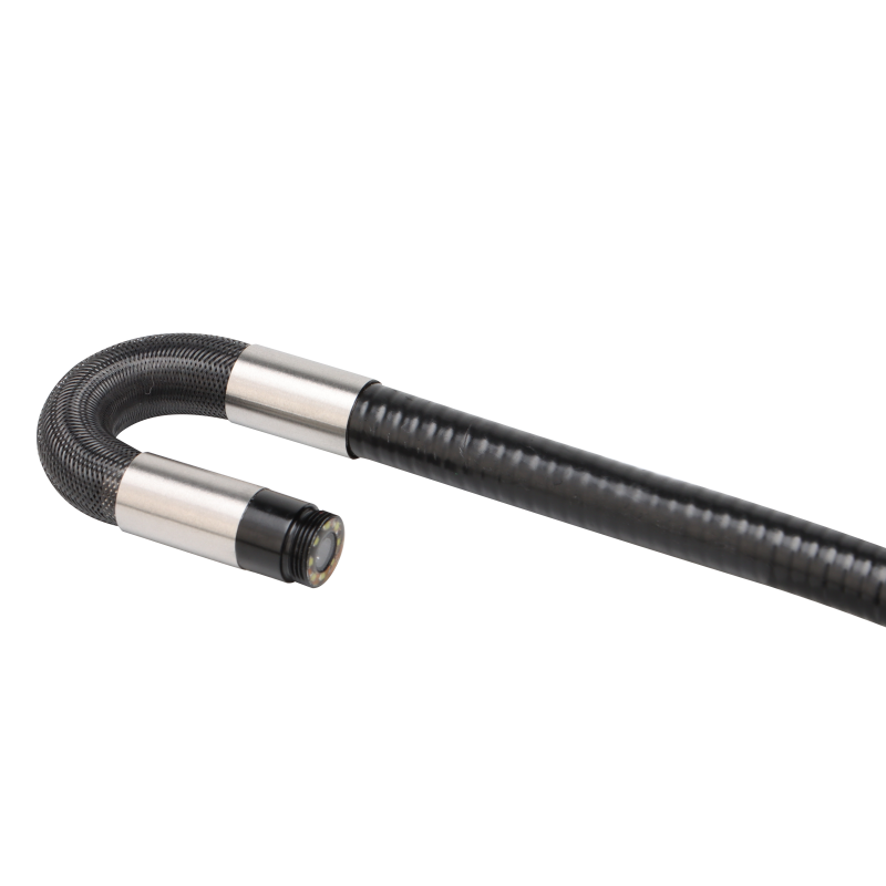 UNI-T UT663B-3M 360° Rotatable Industrial Borescope – 5.0" HD Screen, 1920×1080 Photo/Video, 8mm Lens, 3 m Articulating Probe, IP67, 32GB, Inspection Camera - close-up of the black flexible probe with a silver articulating metal tip and integrated camera lens.