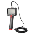 UNI-T UT665P Handheld Single-Lens Industrial Borescope – 4.3" HD Screen, 8mm Lens, 1 m Replaceable Probe, IP67, 8 LED, Inspection Camera - with a 4.3-inch screen, red control buttons, and a long black camera probe cable coiled on a white background.