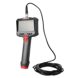 UNI-T UT665P Handheld Single-Lens Industrial Borescope – 4.3" HD Screen, 8mm Lens, 1 m Replaceable Probe, IP67, 8 LED, Inspection Camera - with a 4.3-inch screen, red control buttons, and a long black camera probe cable coiled on a white background.