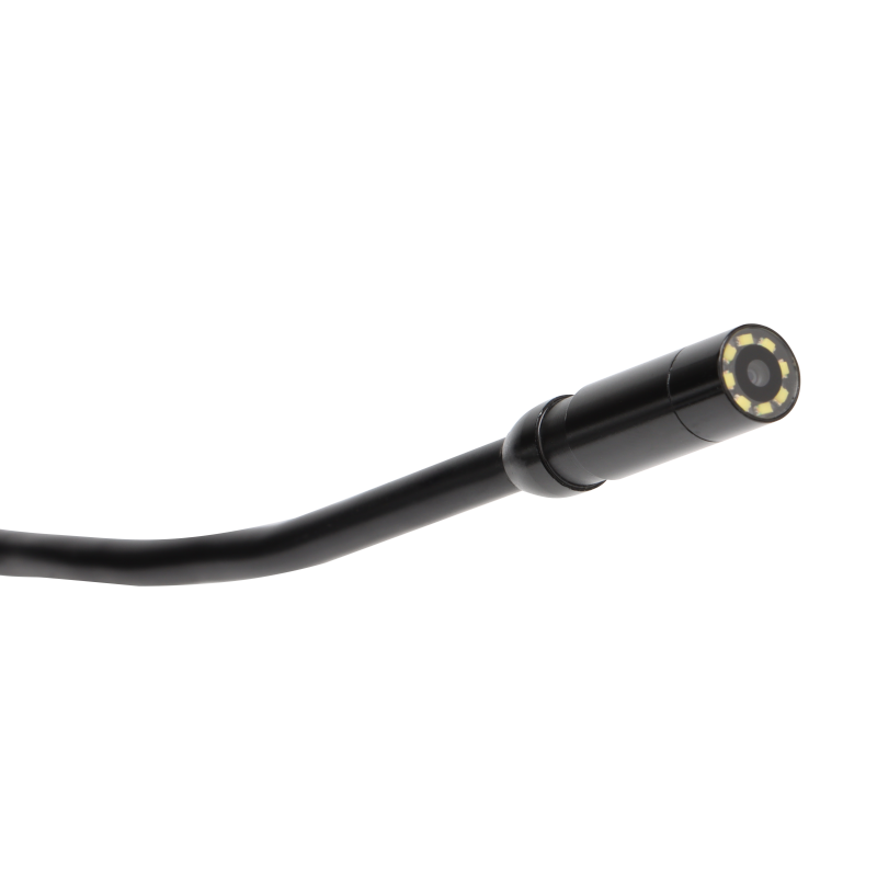 UNI-T UT665P Handheld Single-Lens Industrial Borescope – 4.3" HD Screen, 8mm Lens, 1 m Replaceable Probe, IP67, 8 LED, Inspection Camera - the black, cylindrical camera tip with eight LED lights surrounding the lens on a flexible cable.
