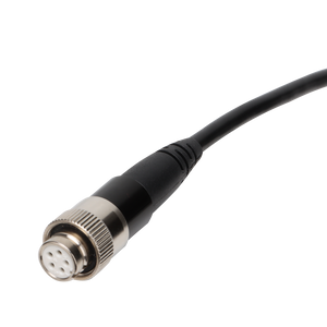 UNI-T UT667-10M Industrial Borescope – 4.3" IPS Screen, 8mm Lens, 10 m Replaceable Probe, IP67, 8 LED, Inspection Endoscope Camera - close-up of the black cable with a circular metal connector featuring a five-pin white interface.