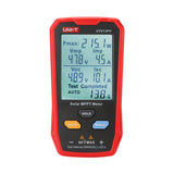 UNI-T UT673PV Solar MPPT Power Meter – 5–800W, 12–60V, 0–35A, Manual/Auto MPPT Test, Solar-Panel Powered, PV Output Tester - and black handheld device showing a digital screen with Pmax, Vmp, Imp, Voc, Isc, and test time readings.