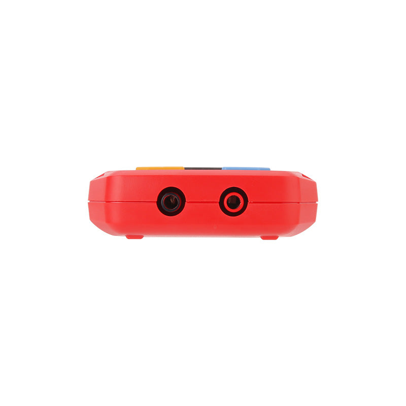 UNI-T UT673PV Solar MPPT Power Meter – 5–800W, 12–60V, 0–35A, Manual/Auto MPPT Test, Solar-Panel Powered, PV Output Tester - a close-up of the red device's bottom edge with two circular input ports.