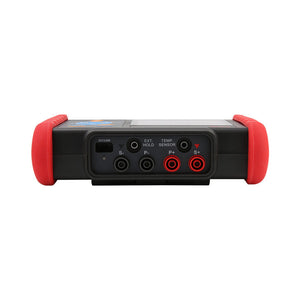 UNI-T UT677A Battery Internal Resistance Tester – 1kHz AC 4-Terminal, 0–3Ω / 0.1µΩ, 3.5" Colour Screen, Bluetooth & USB, PASS/WARN/FAIL, Battery Analyzer - the bottom panel with DC/USB, EXT. HOLD, TEMP. SENSOR, and S-, P-, P+, S+ input terminals.