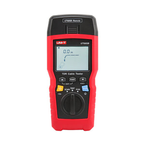 UNI-T UT685B KIT TDR Cable Tester – 500M Length Measurement, POE Detection, Ethernet Port Test, Cable Location, 2.8" LCD, LAN Network Tester - a red and black handheld device with a screen showing 0.0m, a rotary dial, function buttons, and a top remote port.
