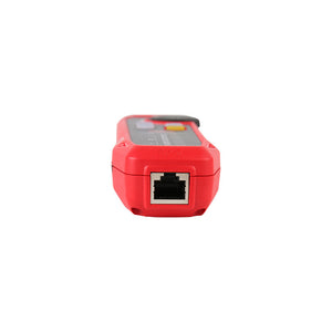 UNI-T UT685B KIT TDR Cable Tester – 500M Length Measurement, POE Detection, Ethernet Port Test, Cable Location, 2.8" LCD, LAN Network Tester - a close-up view of the red handheld device showing the RJ45 port and the top control panel.