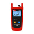 UNI-T UT692G High-Power Optical Power Meter – -50~+26DBM, 800–1700nm, FC/SC/ST, InGaAs, ±5%, IP65, Fiber Optic Power Meter - red protective casing, featuring a backlit display showing 980nm and -50.00 dBm, with front control buttons.