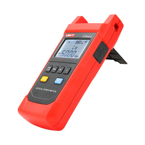 UNI-T UT692G High-Power Optical Power Meter – -50~+26DBM, 800–1700nm, FC/SC/ST, InGaAs, ±5%, IP65, Fiber Optic Power Meter - a digital display with 980nm and -50.00 dBm, control buttons, and a side USB port with a kickstand.