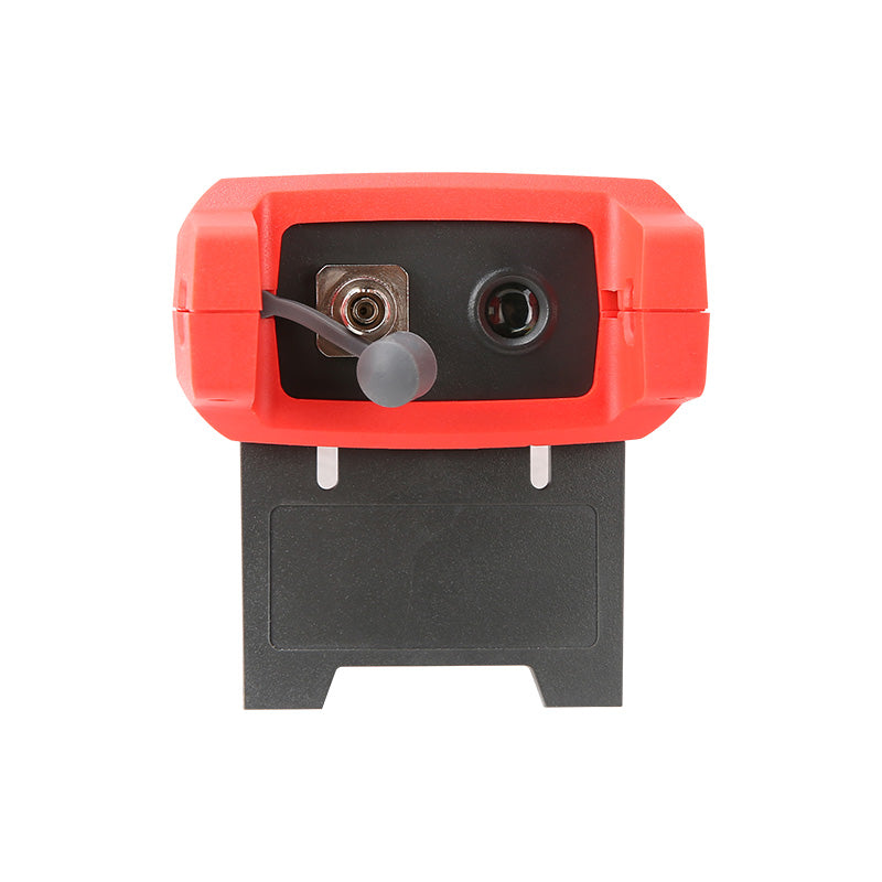 UNI-T UT692G High-Power Optical Power Meter – -50~+26DBM, 800–1700nm, FC/SC/ST, InGaAs, ±5%, IP65, Fiber Optic Power Meter - close-up of the red top panel featuring one metal connector with a grey cap and one circular black port.