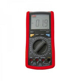 UNI-T UT70A Multi-Function Digital Multimeter – 2000 Count, AC/DC 1000V, 10A, Inductance to 20H, Capacitance to 100µF, 10MHz Frequency, K-Type Temperature to 1000°C, hFE & TTL Logic - a red handheld device with a central rotary dial, various buttons, input ports, and a screen displaying -01.9.