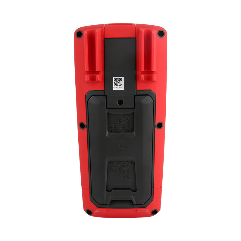 UNI-T UT715 Multifunction Loop Process Calibrator – 24mA / 24V DC, Frequency, Pulse, 24V Loop Power, 20000 Count - rear view showing the red and black casing, a kickstand, and a QR code label.