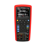 UNI-T UT725 Multifunction Process Calibrator – mA, V, Temperature (TC/RTD), Frequency, Resistance, Pulse Source &amp; Measure, 20000 Count - a red and black handheld device with a digital display, keypad, and various input ports on the front panel.