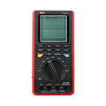 UNI-T UT81B Handheld Scopemeter – 8MHz Oscilloscope + 4000 Count Digital Multimeter, 40MS/S, AC/DC 1000V, Waveform Storage, USB, 2-in-1 Test Tool - red and black casing, showing the front display, function buttons, a central rotary dial, and bottom input ports.