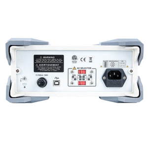 UNI-T UT8804E 5.5-Digit Bench Digital Multimeter – Dual Display, True RMS - the AC voltage selector, power input, fuse holder, USB port, and grounding terminal.