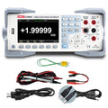 UNI-T UT8805E 5.5-Digit Bench Digital Multimeter – Precision, Dual Display - a white benchtop unit with a screen reading +1.99999 VDC, buttons, ports, a power cord, and test leads.