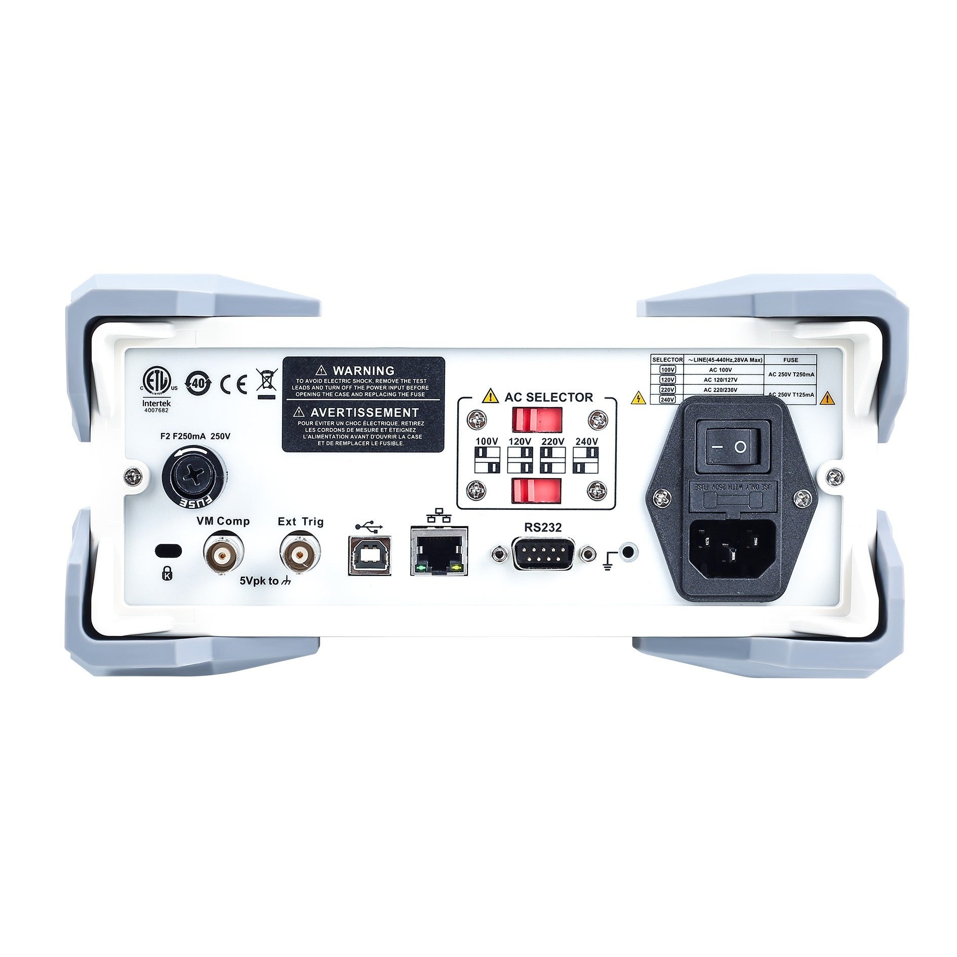 UNI-T UT8805E 5.5-Digit Bench Digital Multimeter – Precision, Dual Display - the AC voltage selector, fuse holder, power switch, and various communication ports.