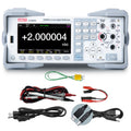 UNI-T UT8806E 6.5-Digit Performance-Series Bench Digital Multimeter – Dual Display - a +2.000004 VDC reading on its screen, with its front panel controls, ports, and included accessory cables.