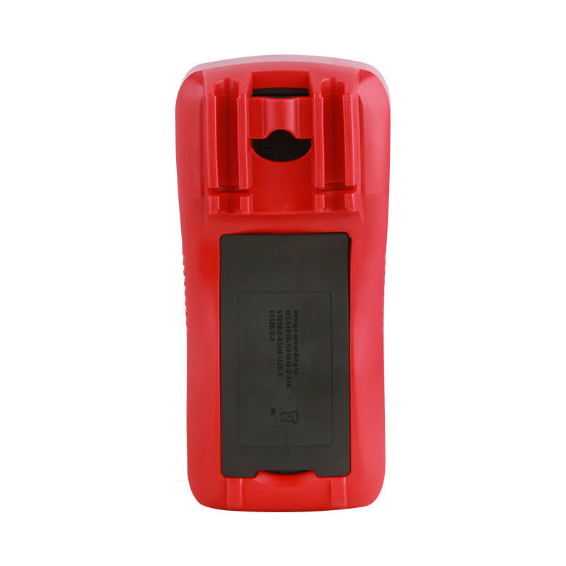 UNI-T UT892 High Voltage True RMS Digital Multimeter – 6000 Count, AC/DC 2000V, VFC, Frequency, Capacitance, NCV, Full-Range Overload Protection, CAT III 600V - rear view showing the red casing, black battery compartment cover, and printed safety standard compliance text.
