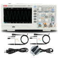 UNI-T UTD2102CEX+ 100 MHz 2-Channel Digital Storage Oscilloscope – 1.0 GSa/s, 64 kpts - shown with two probes, a power cable, and a USB cable.