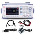 UNI-T UTG2025A 25 MHz 2-Channel Arbitrary Waveform Generator / Function Generator - with a digital display showing AM settings, a keypad, control knobs, ports, power cable, BNC cables, and USB cables.