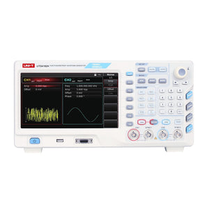 UNI-T UTG4162A 160 MHz 2-Channel Arbitrary Waveform Generator / Function Generator – 500 MSa/s - in a white casing showing a digital display with noise and sine wave settings, control buttons, and front-panel ports.