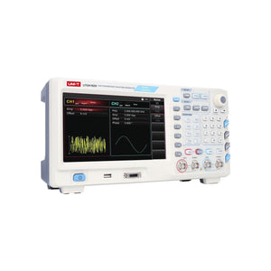 UNI-T UTG4162A 160 MHz 2-Channel Arbitrary Waveform Generator / Function Generator – 500 MSa/s - a white benchtop device with a color display showing waveforms for CH1 and CH2, control buttons, and front ports.
