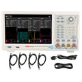 UNI-T UTG9604T 600 MHz 4-Channel Arbitrary Waveform Generator / Function Generator – Main 2.5 GSa/s; AUX 625 MSa/s - with a digital display showing four waveforms, front panel buttons, knobs, four BNC cables, and two power cables.