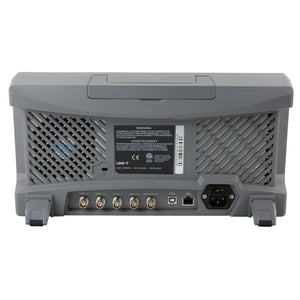 UNI-T UTG9604T 600 MHz 4-Channel Arbitrary Waveform Generator / Function Generator – Main 2.5 GSa/s; AUX 625 MSa/s - the grey plastic casing, cooling vents, power input, Ethernet port, USB port, and five BNC connectors.
