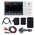 UNI-T UTG962E 60 MHz 2-Channel Arbitrary Waveform Generator / Function Generator – 200 MSa/s - with screen showing settings, keypad, knob, BNC cable, power adapter with two plugs, alligator clips, and USB cable.