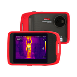 UNI-T UTI120T Pocket Thermal Imaging Camera – 120×90 IR, −20 to 400°C, Touchscreen, Fusion / PIP, Hot/Cold Spot Tracking - the front touchscreen display with a thermal heat map and the rear camera lens in a red casing.