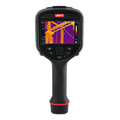 UNI-T UTI640J 640 Enhanced Series Thermal Imager - a black handheld device with a screen displaying a thermal image of power lines and a keypad.