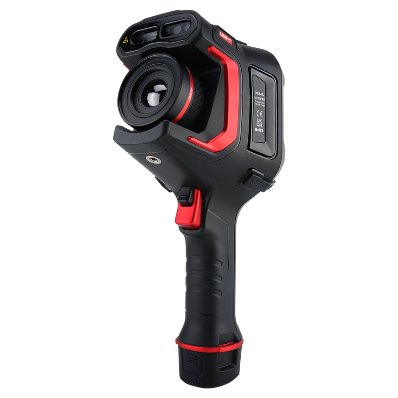 UNI-T UTI640J 640 Enhanced Series Thermal Imager - a black and red handheld device with a prominent front lens, trigger button, and side-mounted label.