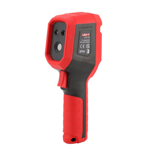 UNI-T UTI712S Cost-effective Thermal Camera – 120×90, -20°C to 400°C, ≤60MK - shown from a side angle, featuring a red and black handheld pistol-grip design with a trigger and front-facing lens.