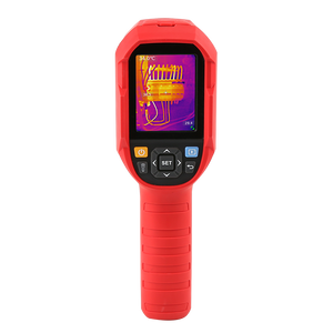 UNI-T UTI720B Thermal Imaging Camera – 256×192 IR (Super-Res 512×384), −20 to 550°C, ≤50 mK, T-Mix Fusion, Wi-Fi, Heavy-Duty Industrial Thermal Camera - a handheld grip, navigation buttons, and a screen displaying a thermal image of electrical wiring.