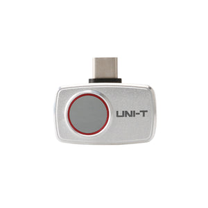 UNI-T UTI720M Smartphone Thermal Camera Module for Android - a silver, rectangular device with a circular lens and a USB-C connector on top.
