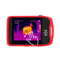 UNI-T UTI720T Portable Thermal Camera – 256×192, -20°C to 550°C, ≤50MK - a red-cased device with a digital display featuring a thermal heat map, temperature data, and NFC icon.