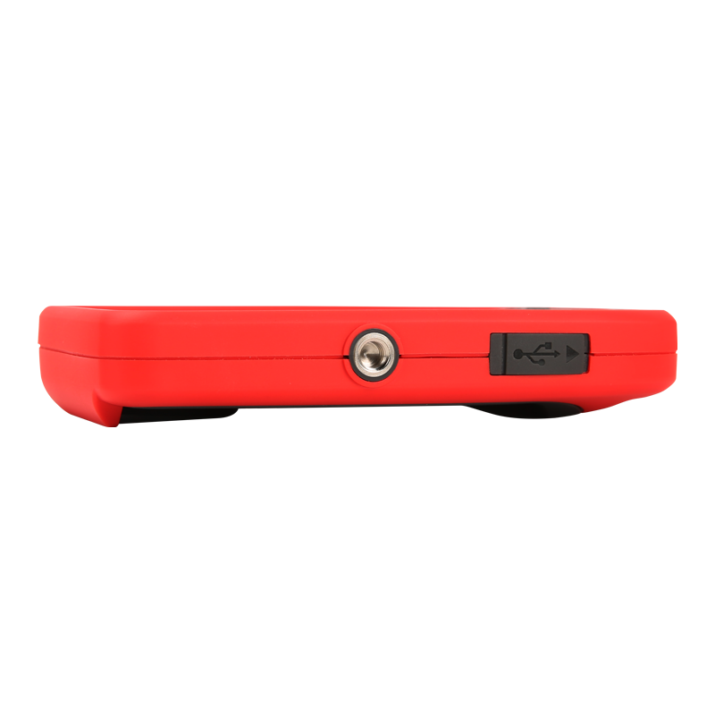 UNI-T UTI720T Portable Thermal Camera – 256×192, -20°C to 550°C, ≤50MK - the red casing, a metal tripod mount, and a black USB port cover.