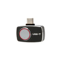 UNI-T UTI721M Smartphone Thermal Camera Module for Android - a black rectangular device with a circular lens and a USB-C connector on top, shown against a white background.