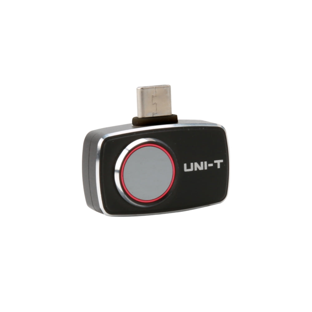 UNI-T UTI721M Smartphone Thermal Camera Module for Android - a black, rectangular device with a circular lens and a USB-C connector on top.